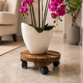 Suporte para Vaso de Plantas com Rodinhas — Madeira Pinus 20cm