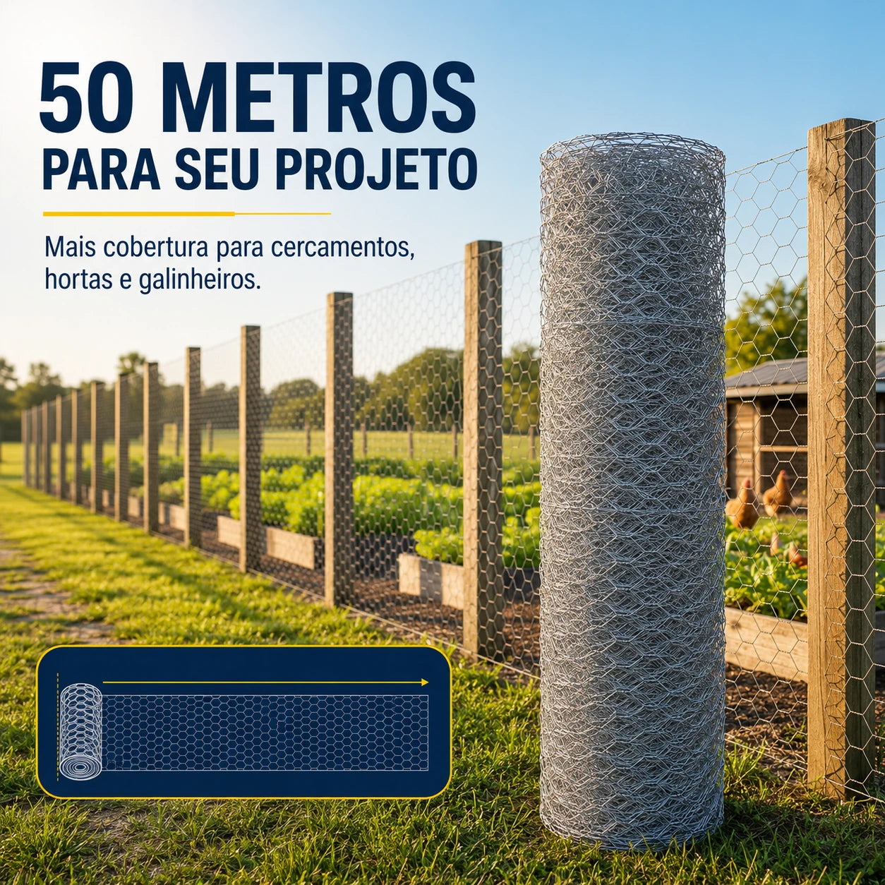 Tela Mangueirão Galvanizada 0,80 × 50 m Fio 18