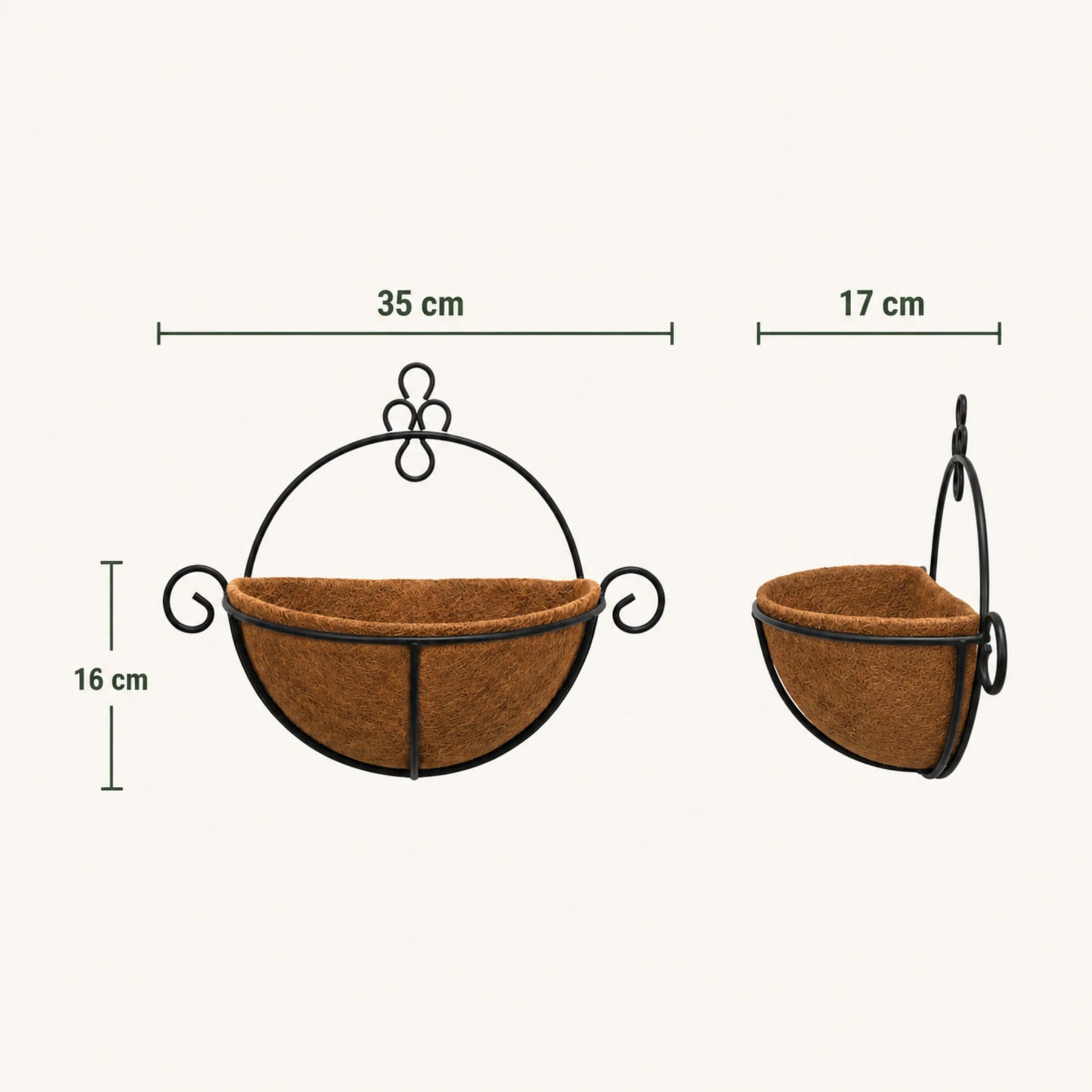 Medidas do meio vaso de parede: 35 cm de largura, 17 cm de profundidade e 16 cm de altura
